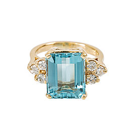 14K Yellow Gold 0.60Ct Diamond Aquamarine Gemstone Ring 5.8 Grams Size 4.5