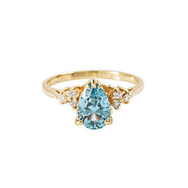 14K Yellow Gold Blue Topaz 0.18 Ct Diamond Ring 2.4 Grams Size 5.75