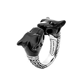 JOHN HARDY BLACK ONYX STERLING SILVER MACAN TIGER DIAMOND RING SZ 7 NEW 59R BOX