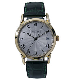 Asprey Tempus Fugit Rare Automatic Men's Watch SIlver Opaline Dial 18k Gold 35MM