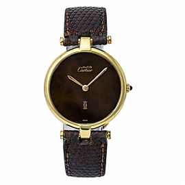 Cartier Must De Vintage Unisex Quartz Watch Gold Plated 925 Rare Wood Dial 30MM