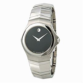 Movado Faceto 84G11895 Mens Quartz Stainless Steel Watch Black Dial 36mm