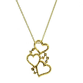 18k Yellow Gold 3 Heart Diamond Pendant Necklace .74 Cts.