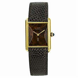 Cartier Tank Vermeil Wood Dial Womens Manual Winding 925 Gold Plated Watch 23mm