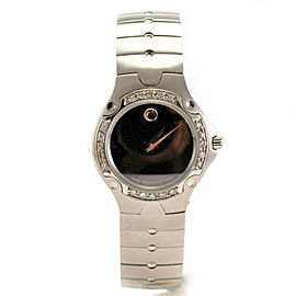 Movado 84 A1 1831 Women's Quartz Watch Stainless Steel Black Dial Diamond Bezel