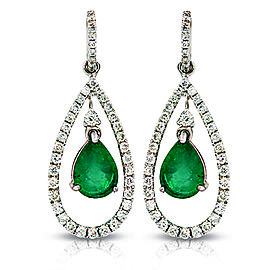 2.11 CT Colombian Emerald & 0.98 CT Diamonds 18K White Gold Dangle Earrings