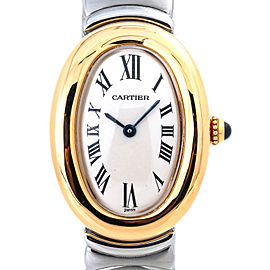 Cartier Baignoire W15045D8 Lady's Quartz Watch 18K Two Tone Off White Dial 23mm