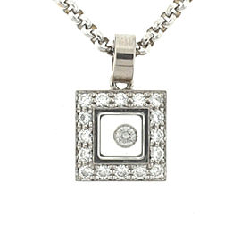 18k White Gold Chopard Square Happy Diamond Pendant Necklace