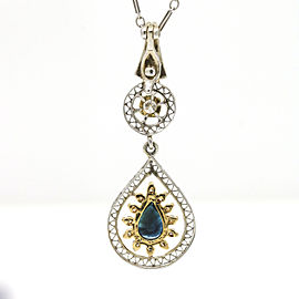 Diamond and Sapphire Pear Drop Dangle Pendant Necklace in 14k Gold ( .85 ct tw )