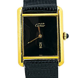 Cartier Tank Vermeil Black Dial Unisex Manual Winding 925 Gold Plated Watch 22mm