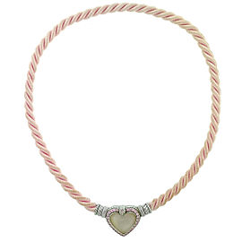 Judith Ripka Sterling Silver heart pendant on pink rope necklace