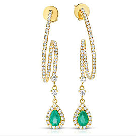 1.02 CT Colombian Emerald & 1.04 CT Diamonds in 14K Yellow Gold Drop Earrings