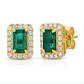 True 1.10 CT Colombian Emerald & 0.30 CT Diamonds in 14K Yellow Gold Stud Earrings