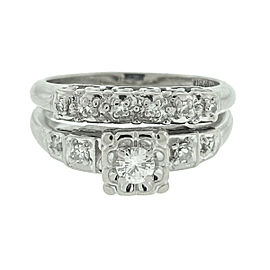 14k White Gold Old European Cut Diamond Wedding Band Set