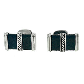 David Yurman DY Black Cable Sterling Silver Leather Cufflinks