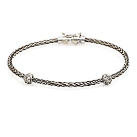 Roberto Coin Woven Silk Two Diamond Station Bangle Bracelet in 18k White Gold