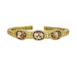 Judith Ripka 18k Yellow Gold Citrine Diamond Hinged Bangle Bracelet