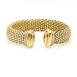 Women's Diamond Italian 18k Yellow Gold Caviar Cuff Bangle Bracelet