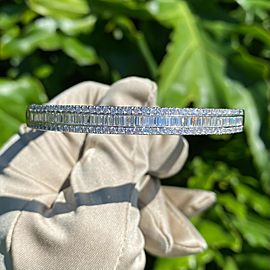 14k White Gold Baguette & Round Cut Diamond Bangle Bracelet