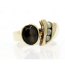 14k Yellow Gold Black Star Sapphire Cabochon Men's Ring Size 10