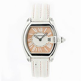 Cartier Roadster 2675 Women's Quartz Watch Pink Dial Leather Strap 30M