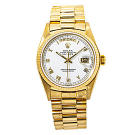 Rolex Day-Date 18038 President Mens Automatic Watch White Dial 18K Yellow 36mm