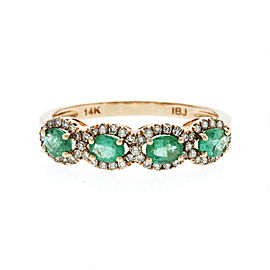 0.40 CT Colombian Emerald & 0.24 CT Diamonds 14K Rose Gold Wedding Band Ring