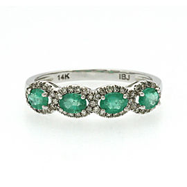 0.40 CT Colombian Emerald & 0.24 CT Diamonds 14K White Gold Wedding Band Ring