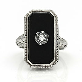 Art Deco Diamond Filigree Ring in 14k White Gold