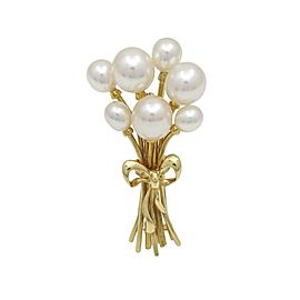 Mikimoto Pearl Flower Bouquet Brooch in 18k Yellow Gold