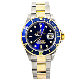 Rolex Submariner 16613 18K Gold thru Buckle Two Tone Blue Watch