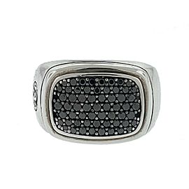 David Yurman Wide Pave Black Diamonds Signet Sterling Silver