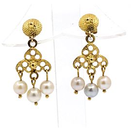 Fine Estate 14k Yellow Gold Pearl Chandelier Earrings