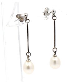 Fine Estate 14k White Gold Pearl Dangle Earrings