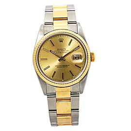 Rolex Datejust Oyster 18K TwoTone Automatic Mens Watch Champagne Dial 36mm