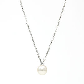 Tiffany & Co. Signature Akoya Pearl Diamond Pendant Necklace 18k White Gold