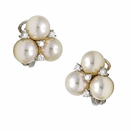 Women's 18k White Gold Cultured Pearl and Diamond Earrings