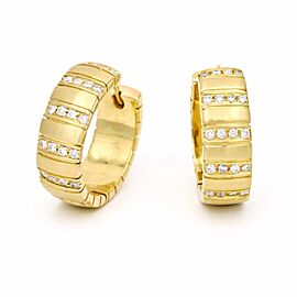 Women's Diamond Hoop Earrings Brushed 18k Yellow Gold