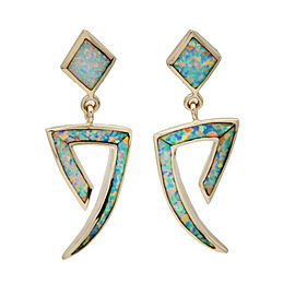 Women's Inlaid Blue Opal Earrings in 14k Yellow Gold