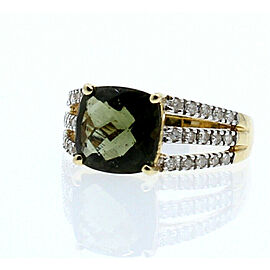 14K YELLOW GOLD GREEN STONE DIAMOND LADIES RING SIZE 7