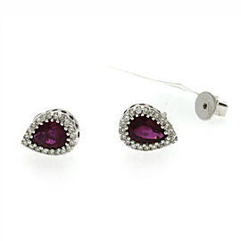 CT Natural Ruby 0.30 CT Diamonds 18K White Gold Tear Drop Stud Earrings