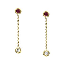 Jennifer Rivera Aros Dangle Earrings in 18k Yellow Gold with Ruby and Diamond