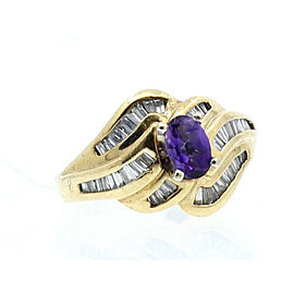 14K YELLOW GOLD PURPLE STONE BAGUETTE DIAMONDS LADIES RING SIZE 4.75