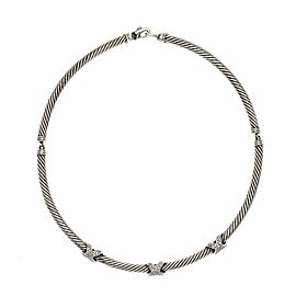 David Yurman 925 Sterling Silver Diamond X Cable Necklace Size 16"