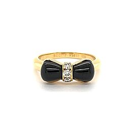 Van Cleef & Arpels Vintage Diamond Onyx 18k Yellow Gold Bow Ring Size 6