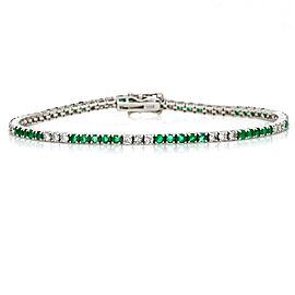 Women's Natural Colombian Emerald Diamond Tennis Bracelet in 18k White Gold