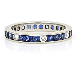 Women's Blue Sapphire Diamond Channel Set Anniversary Band 18k White Gold Ring