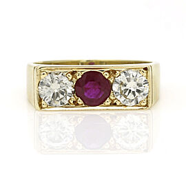 Women's Burma Ruby Diamond Vintage Statement Ring in 18k Gold 1.70 cttw