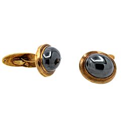 Fine estate Vintage 14k Yellow Gold Oval Hematite Cuff links