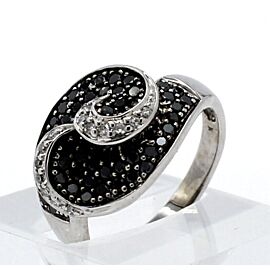 Estate 14k White Gold White Black Diamond Ladies Ring Size